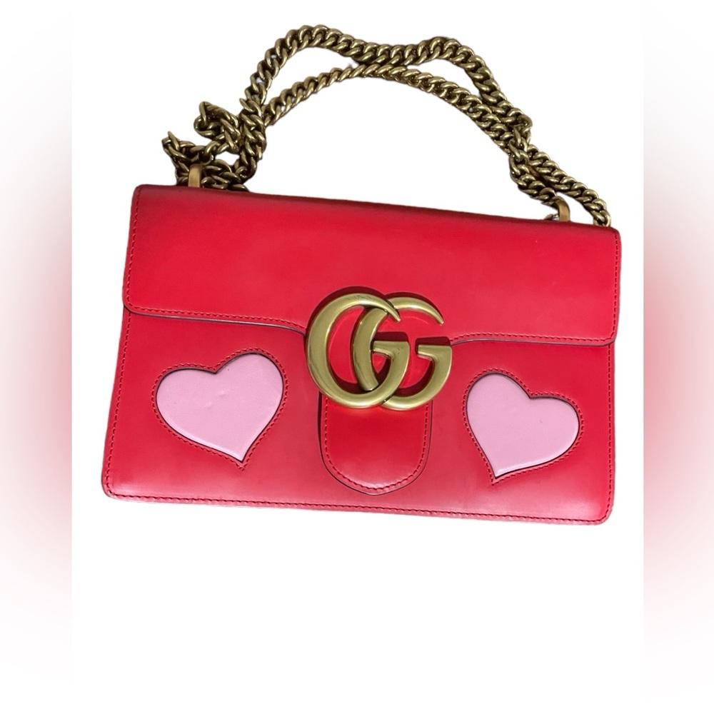 Gucci Calfskin Malaga Kid Heart GG Marmont Small Flap Shoulder Bag